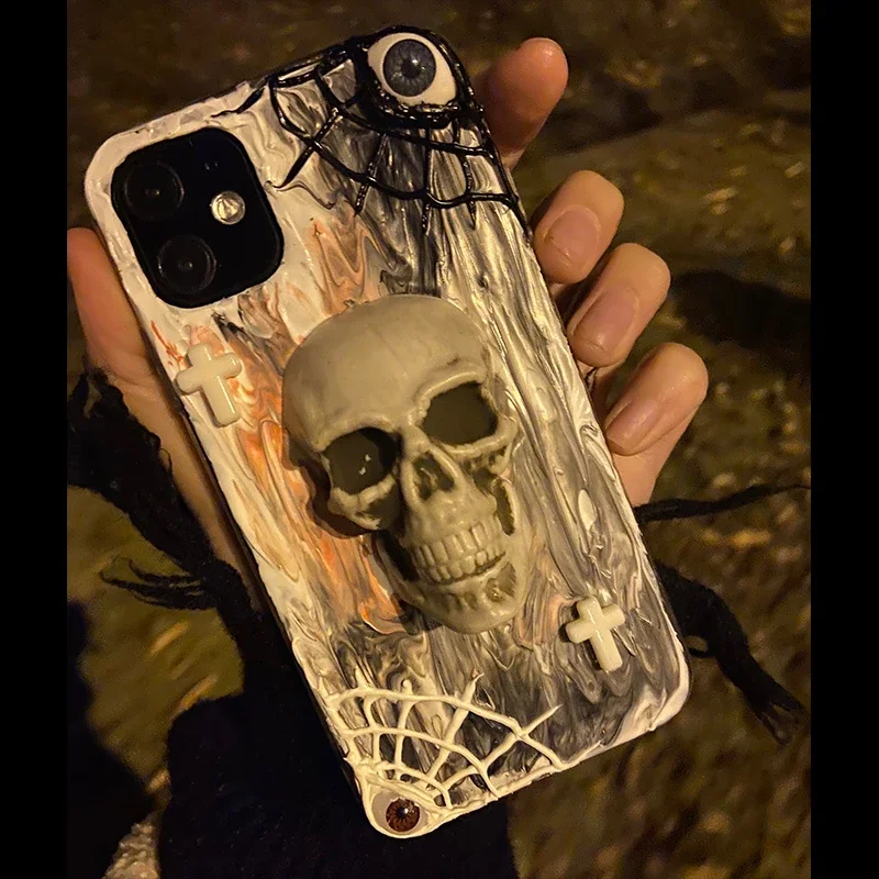 

4065 Original 3D Handmade Phone Case Skulls Spiderwebs Crosses Dark Gothic Horror Punk Customized Halloween Christmas Gifts