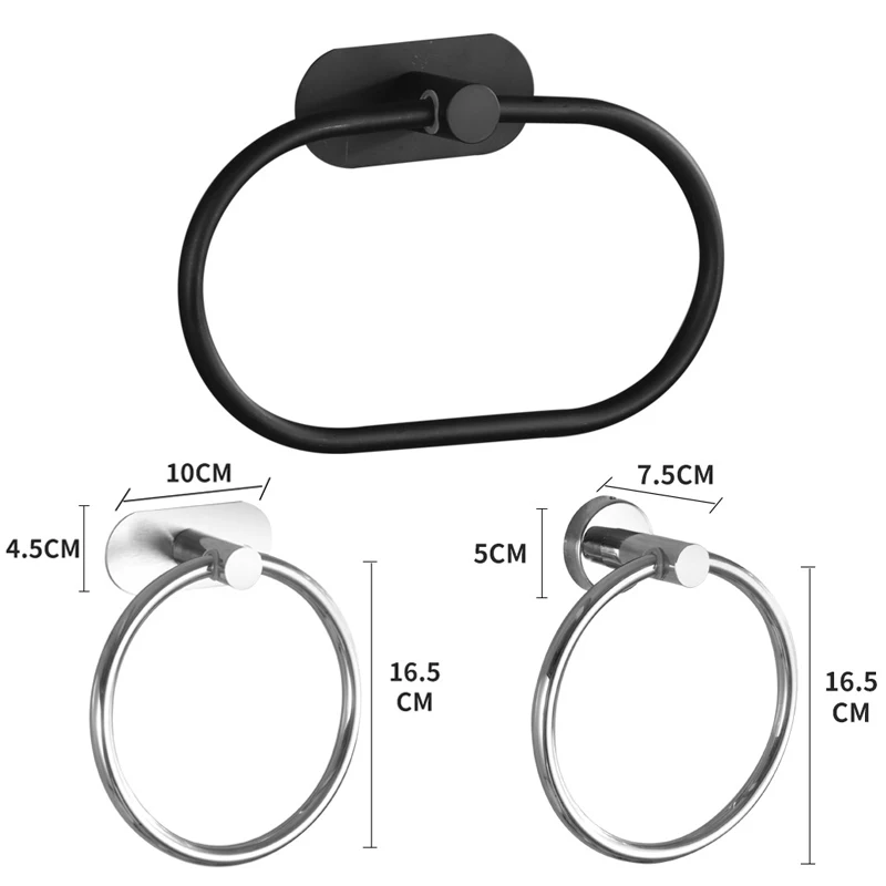 

Stainless Steel Towel Holder Self-adhesive Bathroom Towels Rack Black Washhand Hanger Ring Rail Bar Kitchen Storage Accessories