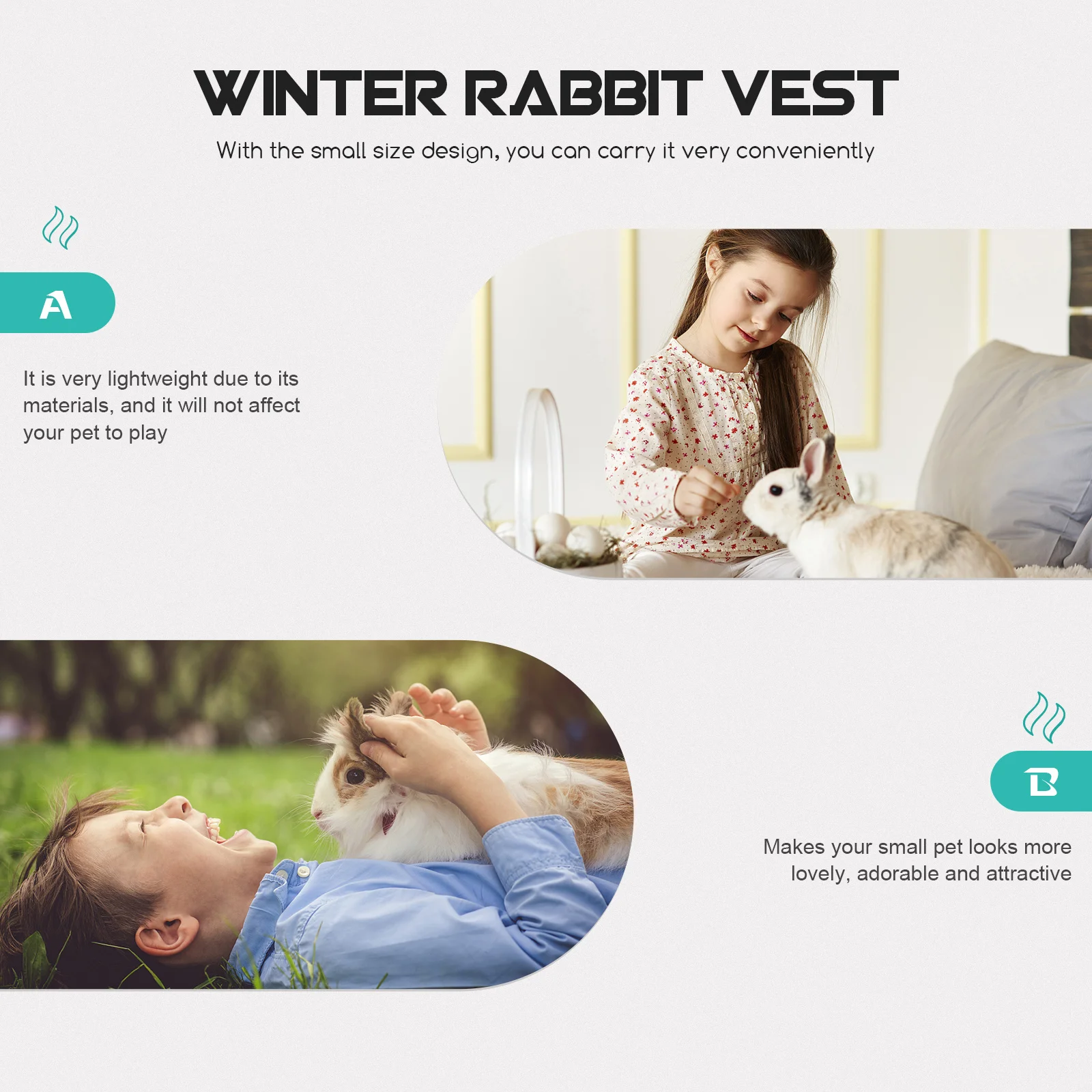 

1Pcs Rabbit Warm Apparel Solid Color Small Pet Clothing Winter Outdoor Wear for Rabbits and Guinea Pigs Soft Warm Charming