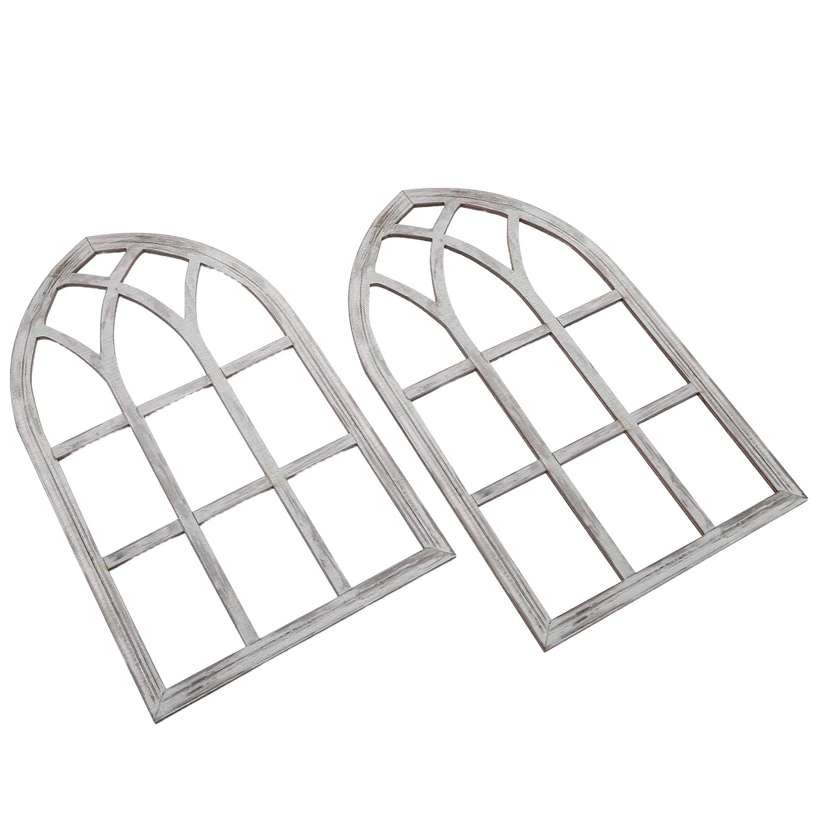 2Pcs Vintage Faux Window Frame Wall Decor Rustic Wood Arched Cathedral Style Decorative Farmhouse Wall Accent for Home