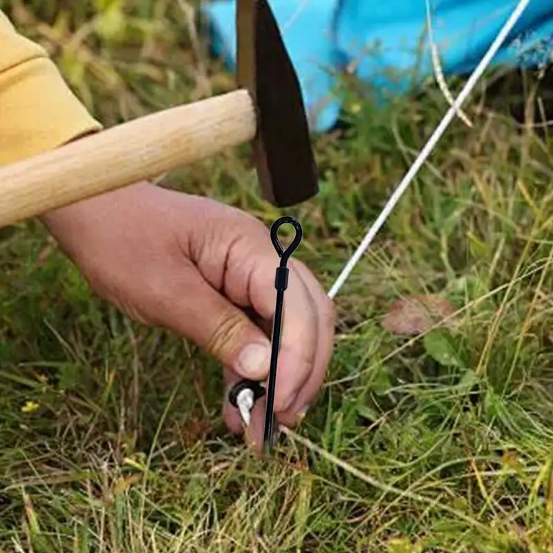 Camping Tent Ground Anchors Rust-Proof Ground Anchor Heavy Duty Tent Stakes Drill Driven Windproof Black Coated Anchor Hooks