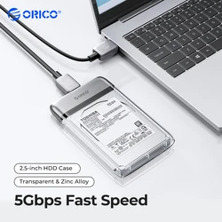 ORICO 2.5 inch Transparent Type-C Hard Drive Enclosure USB3.0 5Gbps Metal HDD Case Support Auto Sleep for PC Laptop Notebook