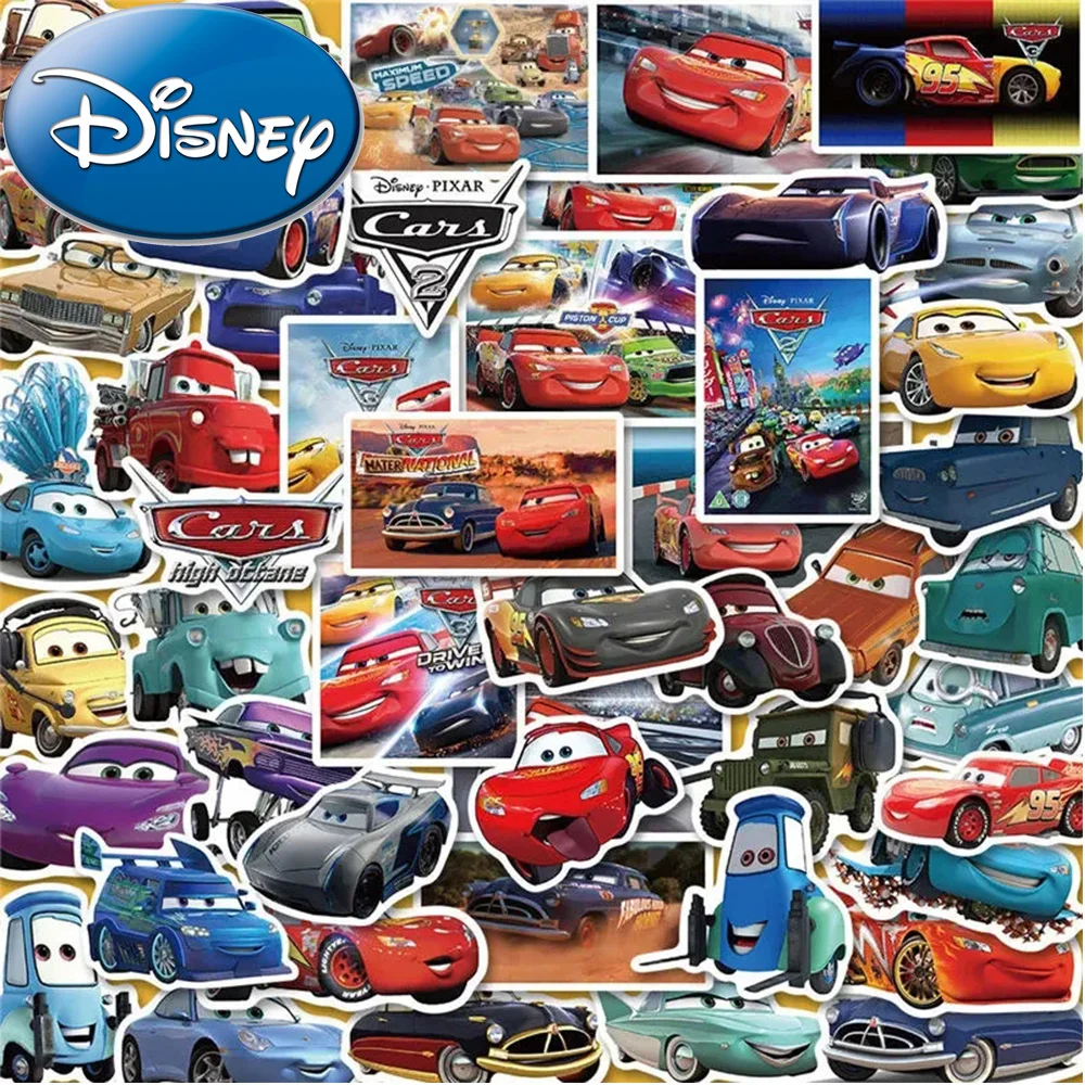 

10/30/50pcs Disney Cute Cars Cartoon Stickers Lightning McQueen Decals Notebook Guitar Bike Cool Anime Sticker for Kid Party Toy