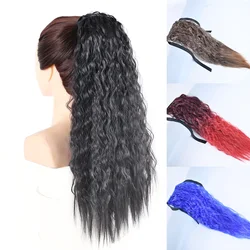 Ponytails Synthetic Long Kinkly Curly Hair Ribbon Drawstring Pony Tail Hair Extension Black Blue Red Pink Ombre Color Hairpiece