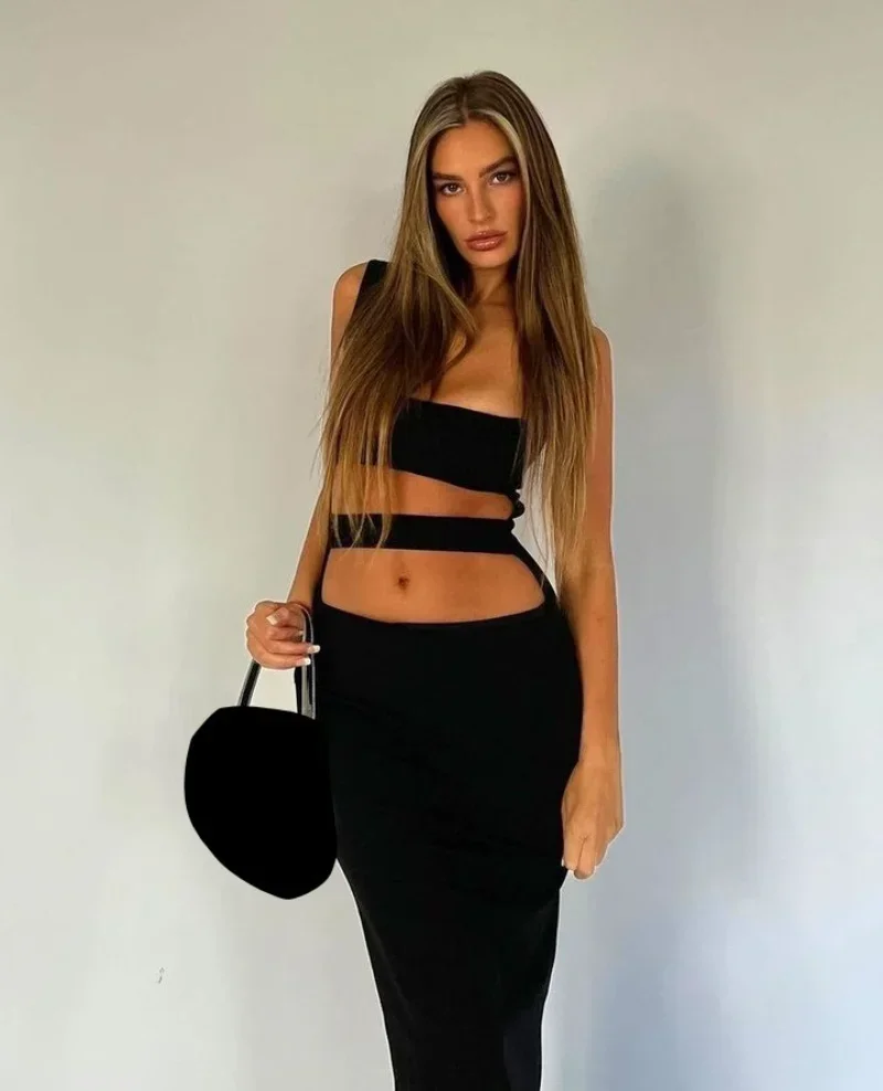 GUWU الجوف خارج قطع مثير ليلة حزب كلوبوير أكمام Bodycon ميدي ماكسي فستان طويل الصيف الأسود سليم النساء فساتين