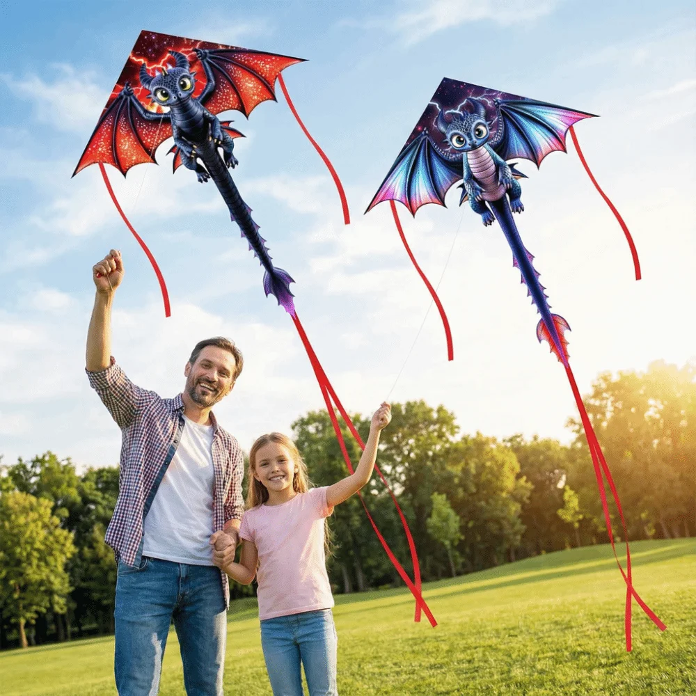 جديد سهل الطيران الكرتون التنين طائرة ورقية كبيرة التيروصور الأطفال طائرة ورقية Ripstop 100 متر طائرة ورقية خط في الهواء الطلق لعبة طائرة رحلات الأسرة