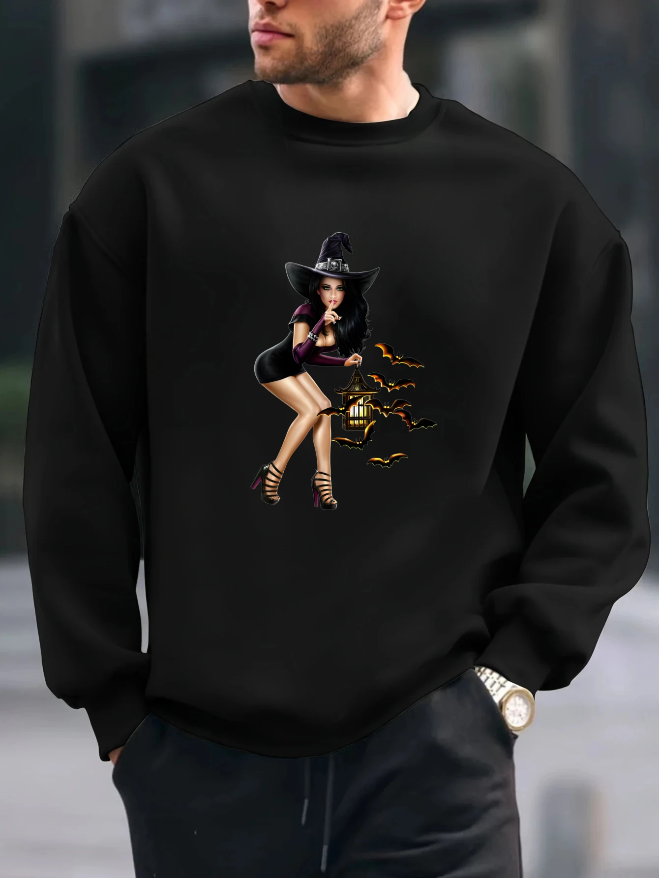 

2025 топы с принтом граффити-фонарика ведьмы, весенне-осенние мужские повседневные толстовки с круглым вырезом, удобные пуловеры с капюшоном, костюмы