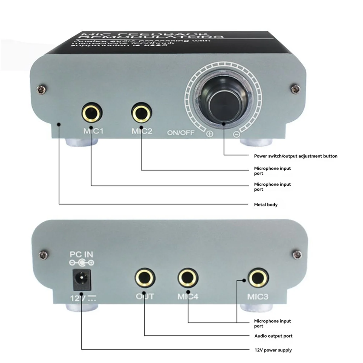 New 3C-4 Channels Microphone Anti-Howling Device, Front Stage Effector,Suppressor Frequency Shift Equalizer Black EU Plug