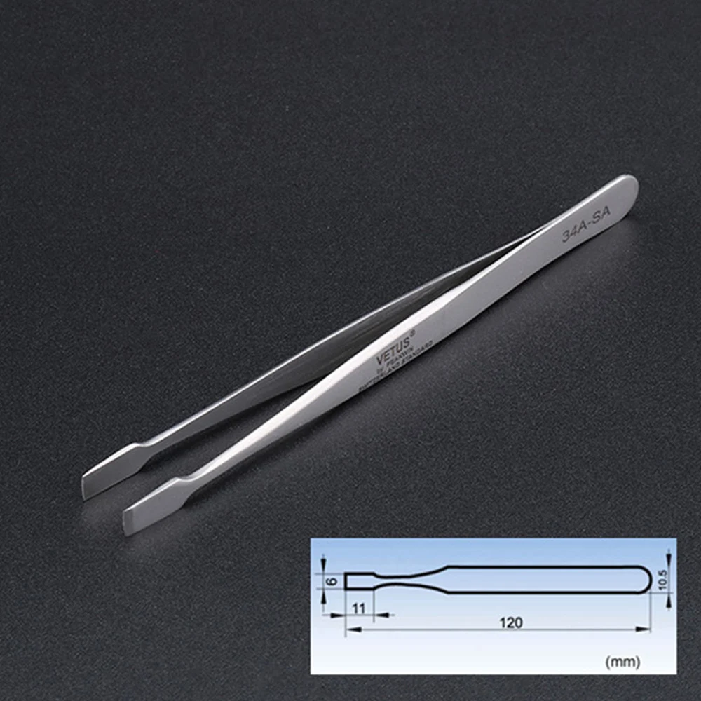 Flat Wide Tweezers for Laboratory Medical Clamping Stamp Electronic Industry Tools VETUS 34A-SA