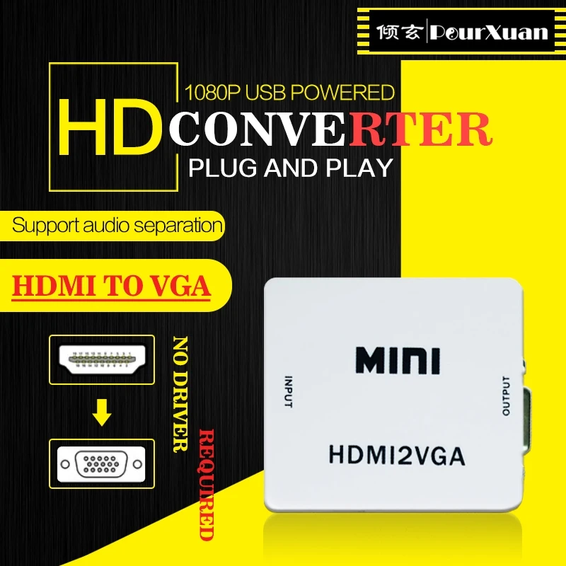 1080P HDMI إلى VGA كابل محول مع الصوت امدادات الطاقة HDMI أنثى إلى VGA أنثى محول محول لأجهزة الكمبيوتر المحمول اللوحي TV