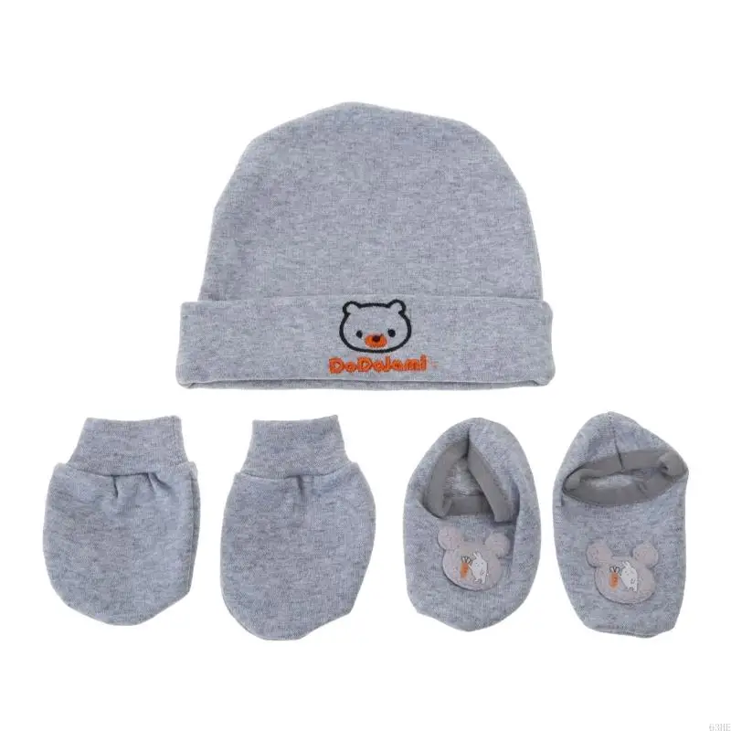 63HE 1 Set Baby Anti Scratching Gloves Hat Foot Cover Set Soft Cotton Newborn No Scratch Mittens Socks