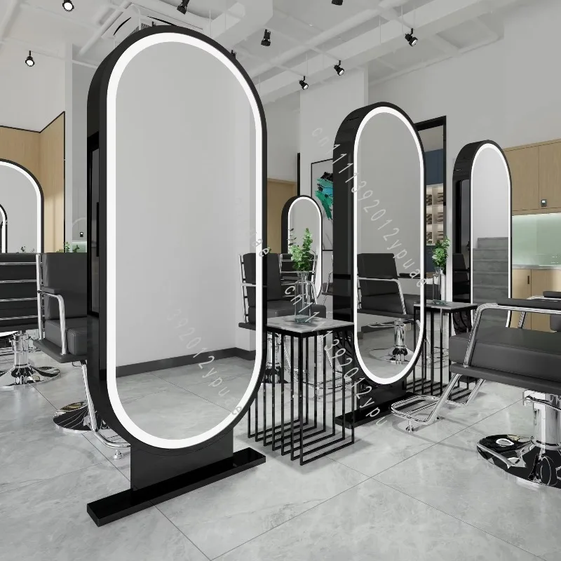 Professional Double-Sided Freestanding Mirror Station, Gold Frame Hair Styling Unit for Barber Shop & Beauty