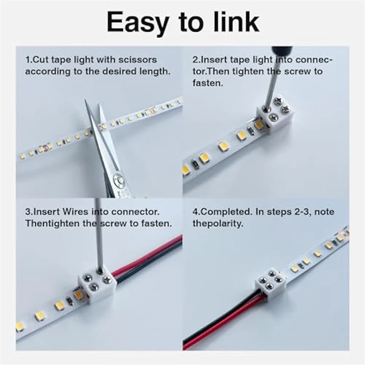 30-Piece Solderless LED Strip Connectors, 2Pin 8mm