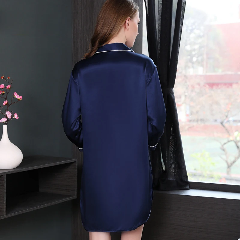 19 momme 100% silk nightshirts women long sleeve quality noble nightgowns elegant ladies night dress sleepwear S5606