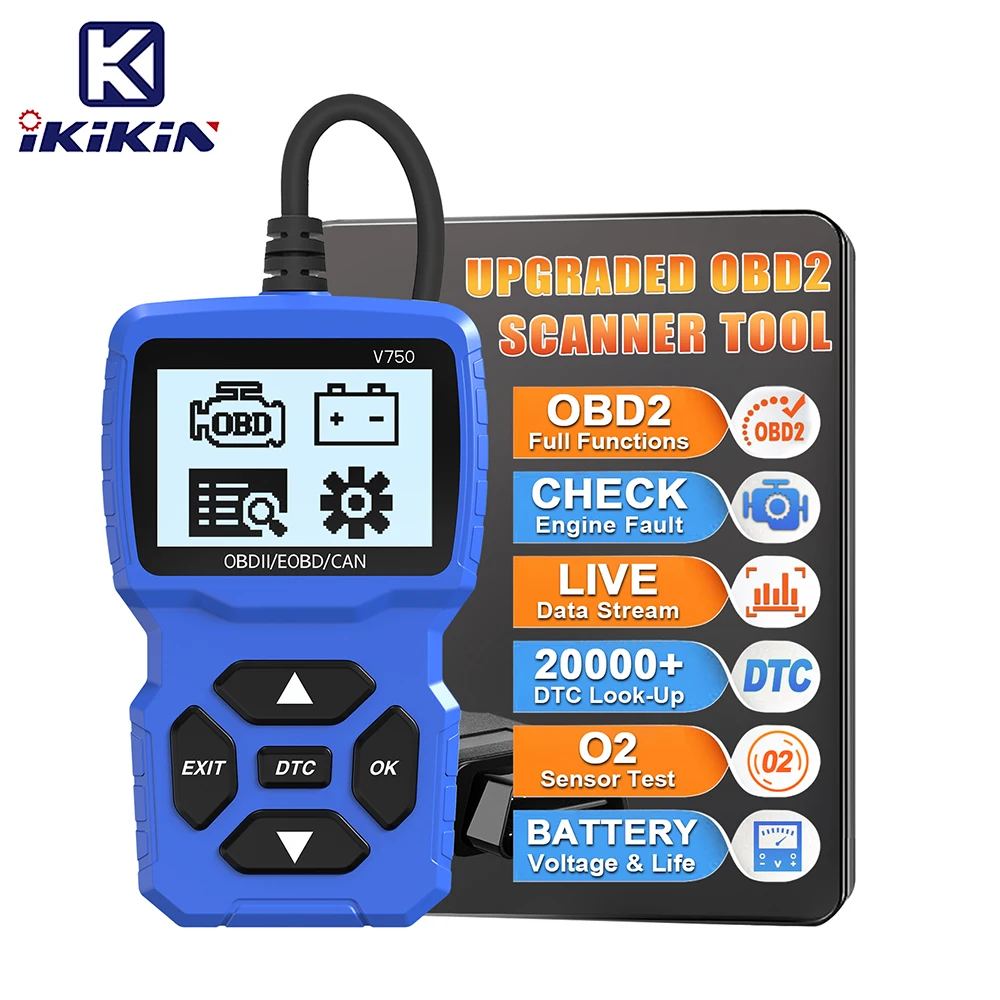 Automotive Scanner Blue V750 Full OBD2 Scanner OBDII Code Reader Diagnostic Tool Check Engine Multi-languages Car Tools