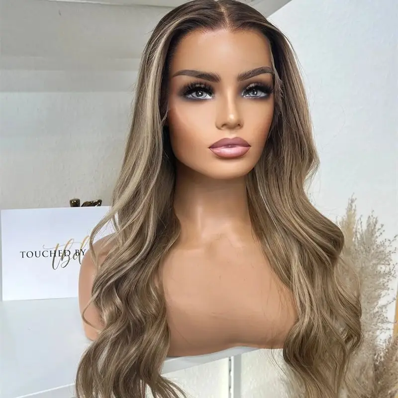 

Ombre Коричневый Блондин HD Парик Фронта Шнурка Натуральная Линия Волос Средняя Часть Вьющиеся Термостойкие Синтетические Волокна для Женщин Початковцев Ежедневно