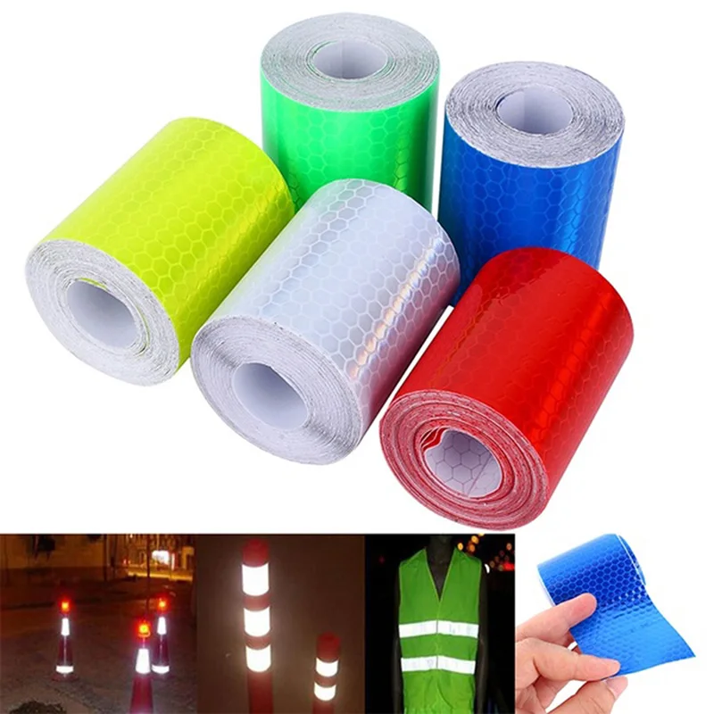 Reflective Self-adhesive Safety Warning Tape 1m X 5cm Roll Film Sticker for Car Truck Warning Markings