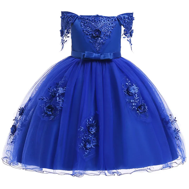 Lace Elegant Princess Flower Girl Dress For Wedding Birthday Party Beading Kids Clothes For Girls Children Christmas Costume