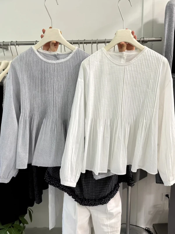 

Женская блузка больших размеров в корейском стиле с круглым вырезом, на пуговицах, с кружевной отделкой, для полных женщин, до 300 фунтов