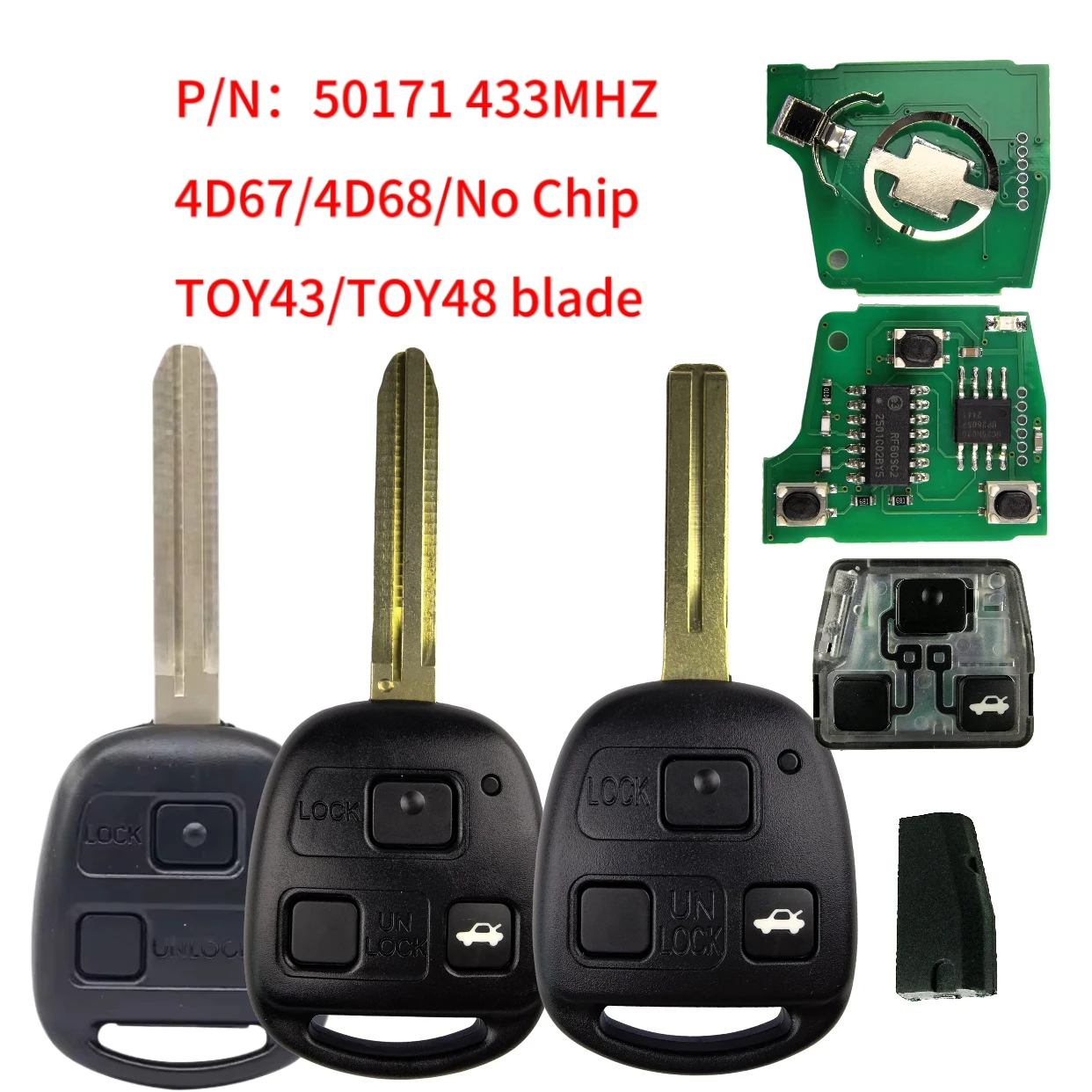 Jingxin 50171 for Toyota Prado 120 RAV4 Kluger Previa FJ Cruiser Land Cruiser 100 Remote Key 433MHz 4D67/4D68 Chip  2/3 Buttons