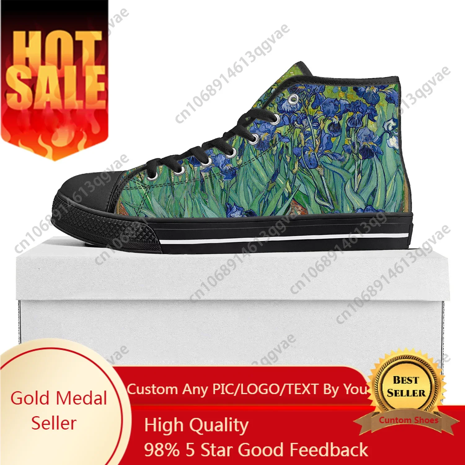 

Van Gogh Oil Painting Iris Flower High Top High Quality Sneakers Mens Womens Teenager Canvas Sneaker Couple Shoes Custom Shoe