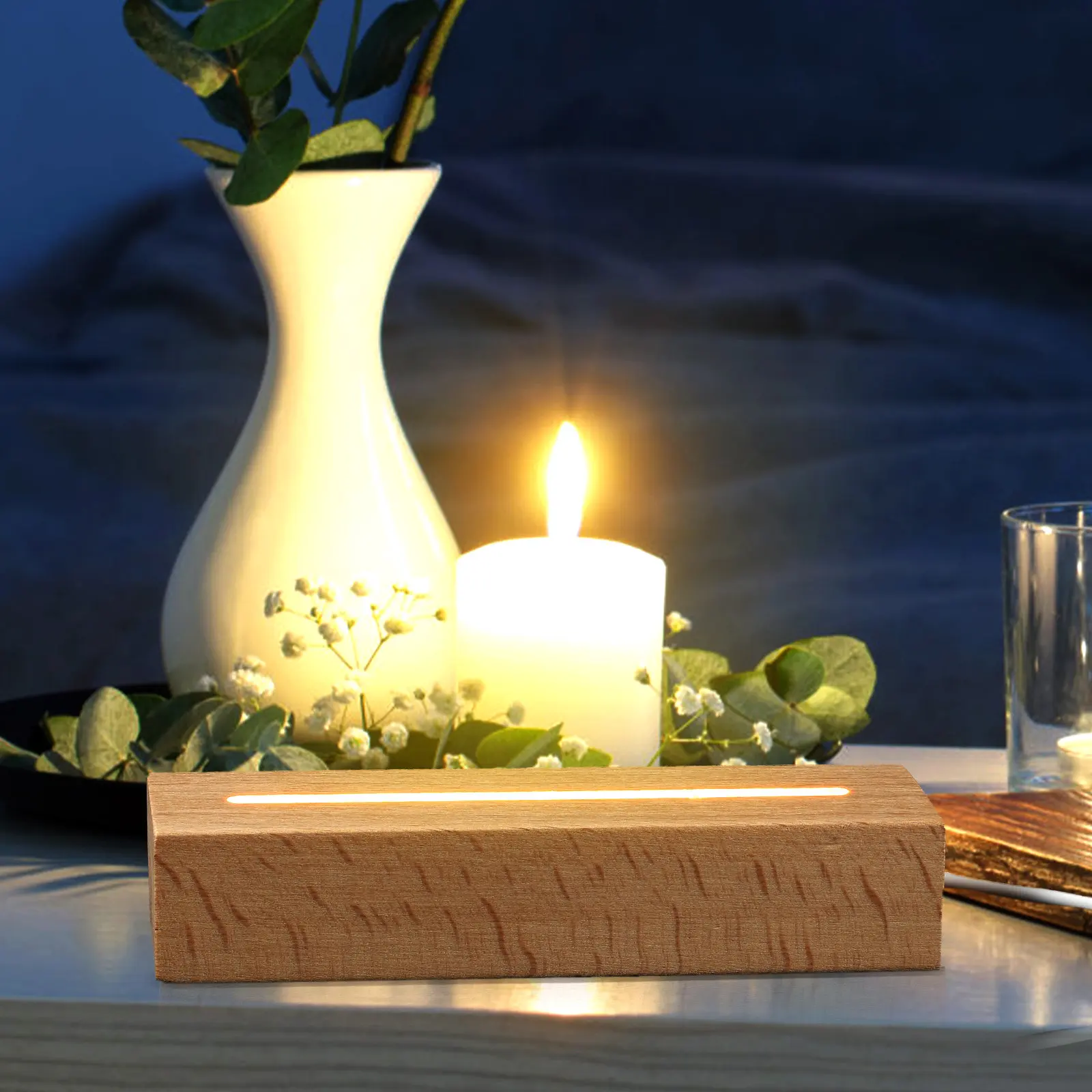 

Деревянная прямоугольная подставка для светодиодной лампы из импортного бука, ночник для хрустальных и стеклянных изделий