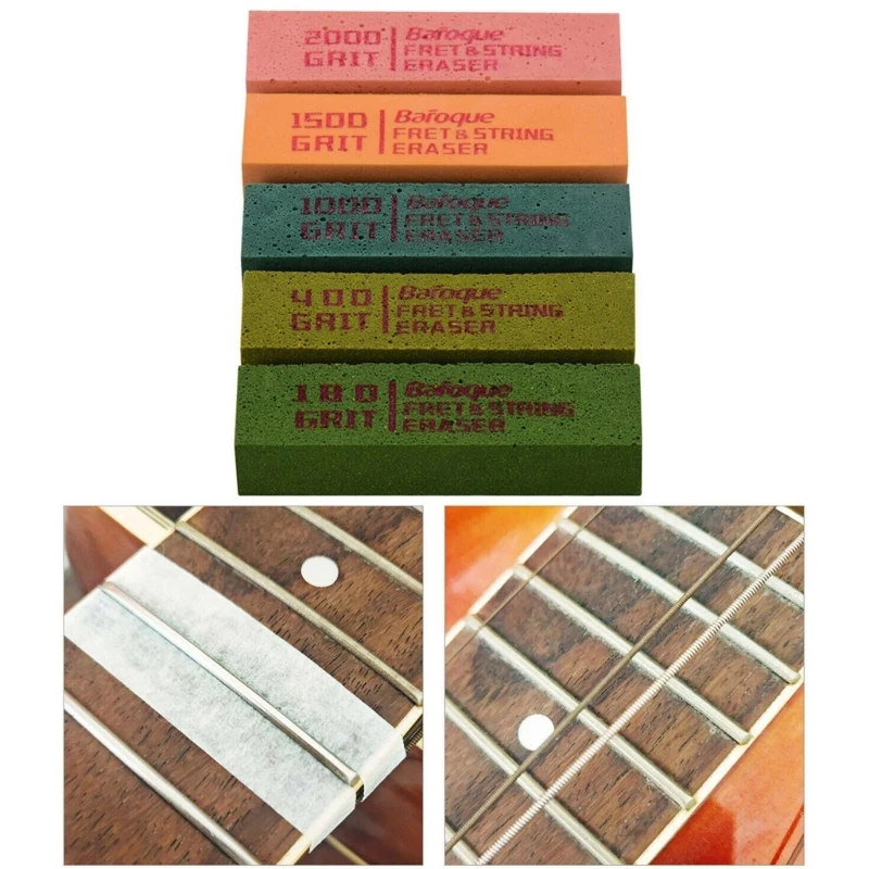 Guitar Fret Polishing Erasers Abraisive Rubber Block Polishing Fret Wire 180&400&1000&1500&2000 Grit Set of 5pcs Kits