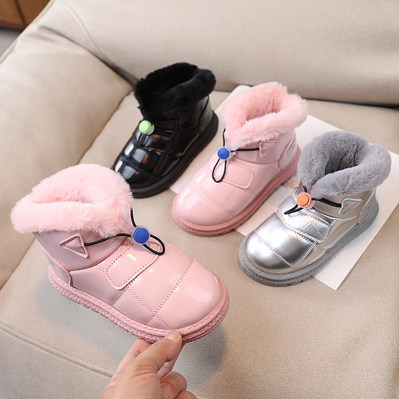 Girls Antiskid Snow Boots New 2023 Winter Children's Pink Shoes Boy's Velvet With Thick Waterproof Boats Children Black Boots