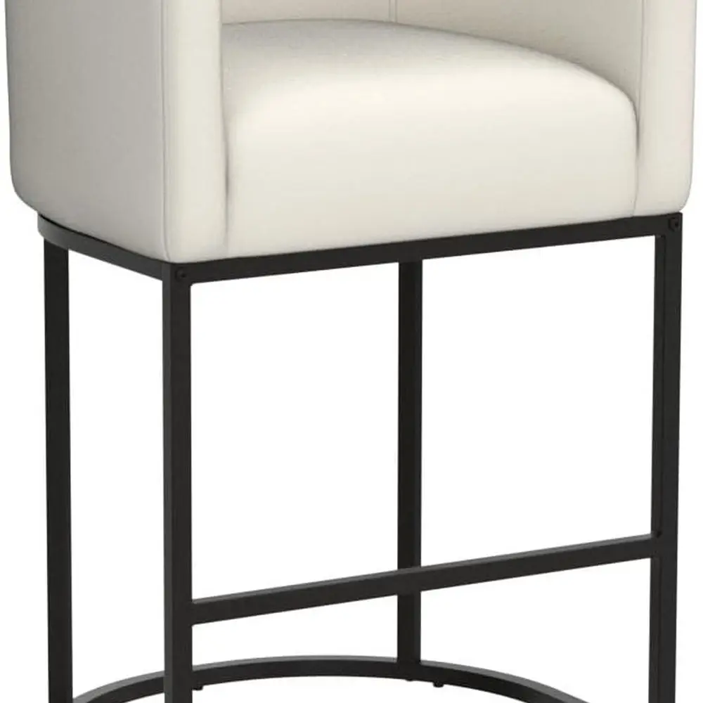 Набор из 2-х барных стульев с черной обивкой из металла и льна со спинкой и подлокотниками, бежевый