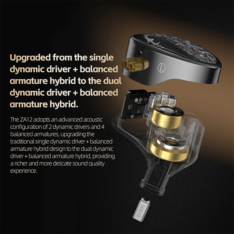 KZ ZA12 2DD + 4BA Cuffie ibride con interruttore di sintonizzazione a 4 fasi Cavo per auricolari placcato argento da 0,75 mm Cuffie da gioco con monitor auricolare