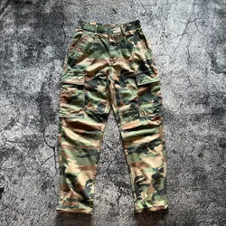 Spring Autumn Elastic Waist American Retro Washed Multi Pocket Workwear Loose Straight Camouflage Pants 100% Cotton Men's Pants
