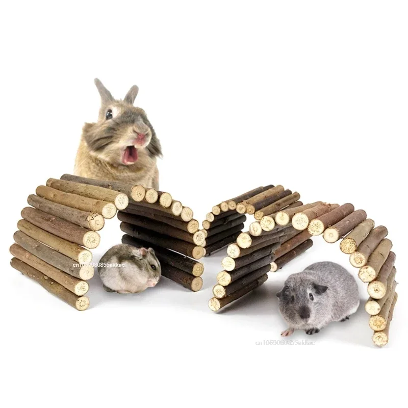 Hamster Wooden Swing Hideout Rat Bridge Teething Toys Rabbits Climbing Ladder Bridge Exercise Playing Teeth Care Toy Brinquedos