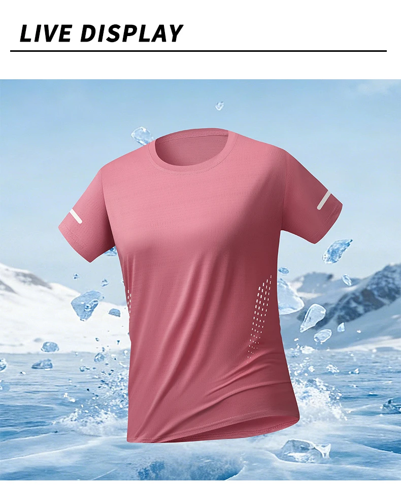 CHRLCK US/EU-Größe Damen Mesh Kurzarm Streetwear Jogging Fitness Einfarbiges Atmungsaktives T-Shirt Damen Reflektierender Streifen T-Shirt – Detail 8
