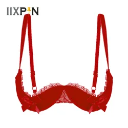 Soutien-gorge push-up à armatures pour femme, soutien-gorge à étagère, 1/2 tasse, demi-balconnet, nœud papillon, non doublé, dentelle, sexy, 7.0, bonnet ouvert, rembourré, bustier