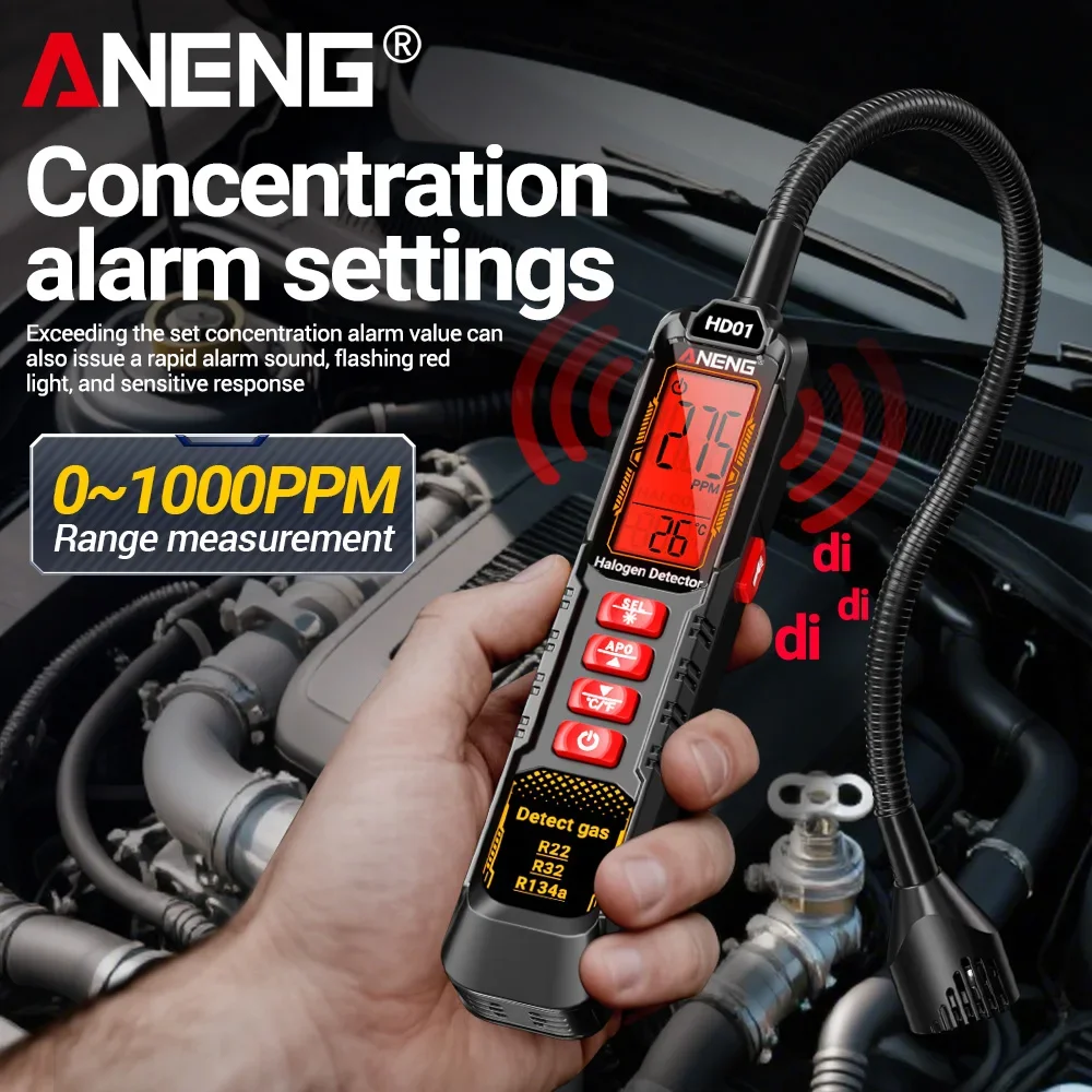 ANENG HD01 Halogen leak detector  0-1000PPM HVAC Halogen Refrigerant Leak Detectorfor R22 R32 R134a with Sound Light Alarm