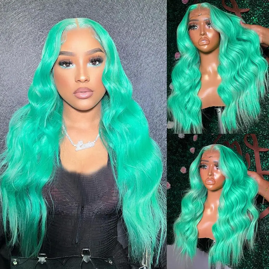 Mint Green Colored Lace Front Human Hair Wigs Body Wave Preplucked Virgin Hair Wigs For Women HD Transparent Lace Frontal Wig