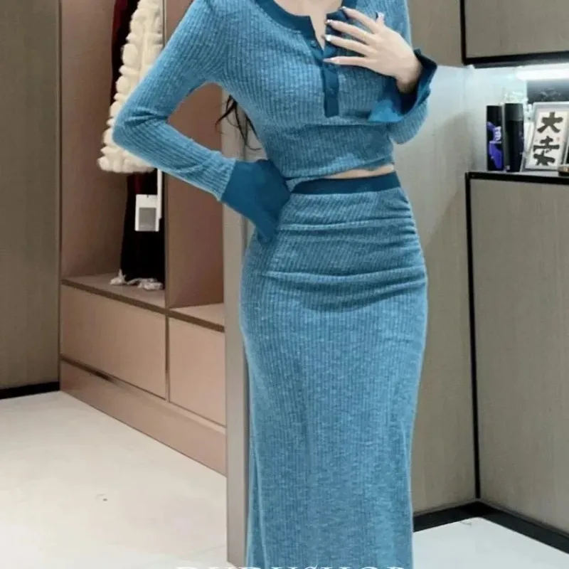 

Французская юбка с длинными рукавами, комплект из двух предметов для женщин, новый стиль 2025 года, высококачественный универсальный костюм для горячих девушек