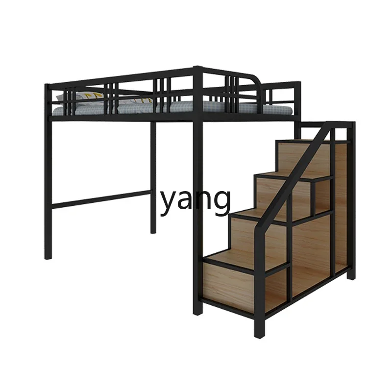 Lmm Nordic wrought iron elevated bed small apartment multi-functional pavilion bed duplex double iron bed frame