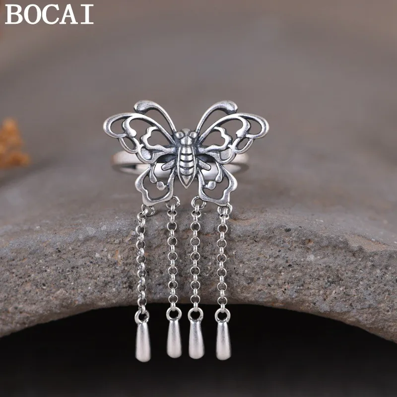

Новое регулируемое кольцо BOCAI S925 из серебра с подвеской-бабочкой в ретро-стиле