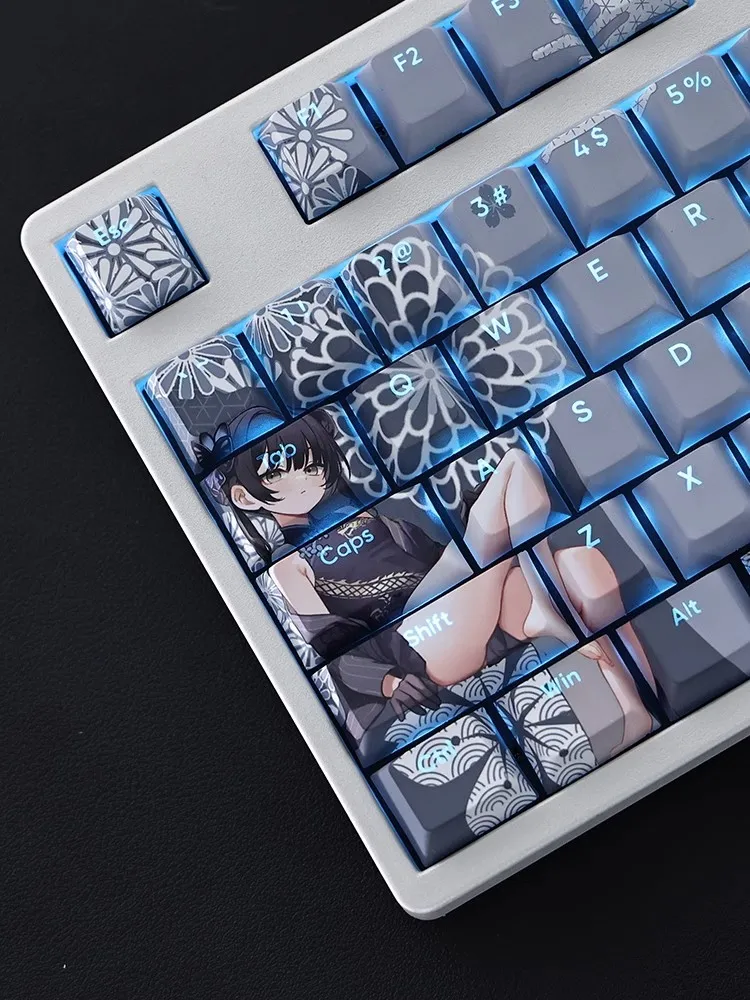 Imagem -03 - Teclado Mecânico Keycaps Grupo Arquivo Azul Transmissão de Luz Sublimação Pbt Sexy pc Acessórios Gamer 108 Chaves