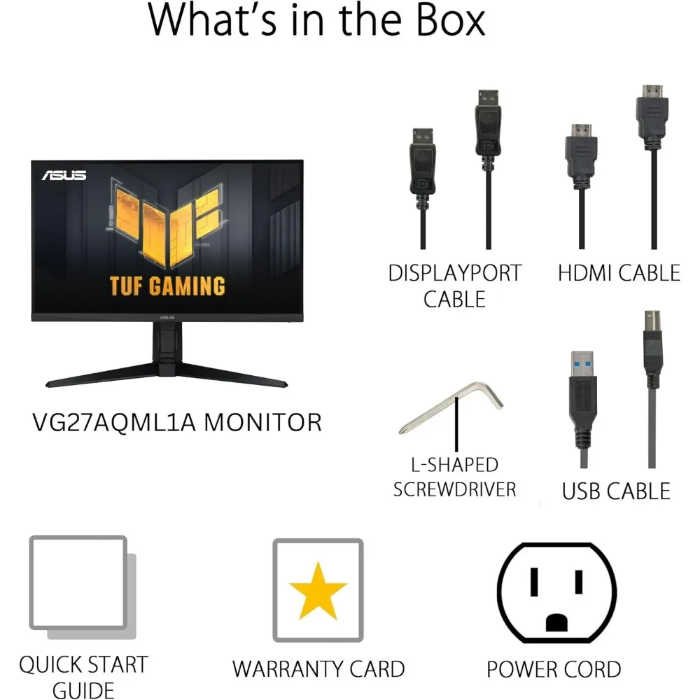 TUF-Monitor para jogos, IPS rápido, Movimento extremamente baixo, Sincronização de desfocagem, 1440P, QHD 2560x1440, 260Hz, 1ms, 27 ", VG27AQML1A