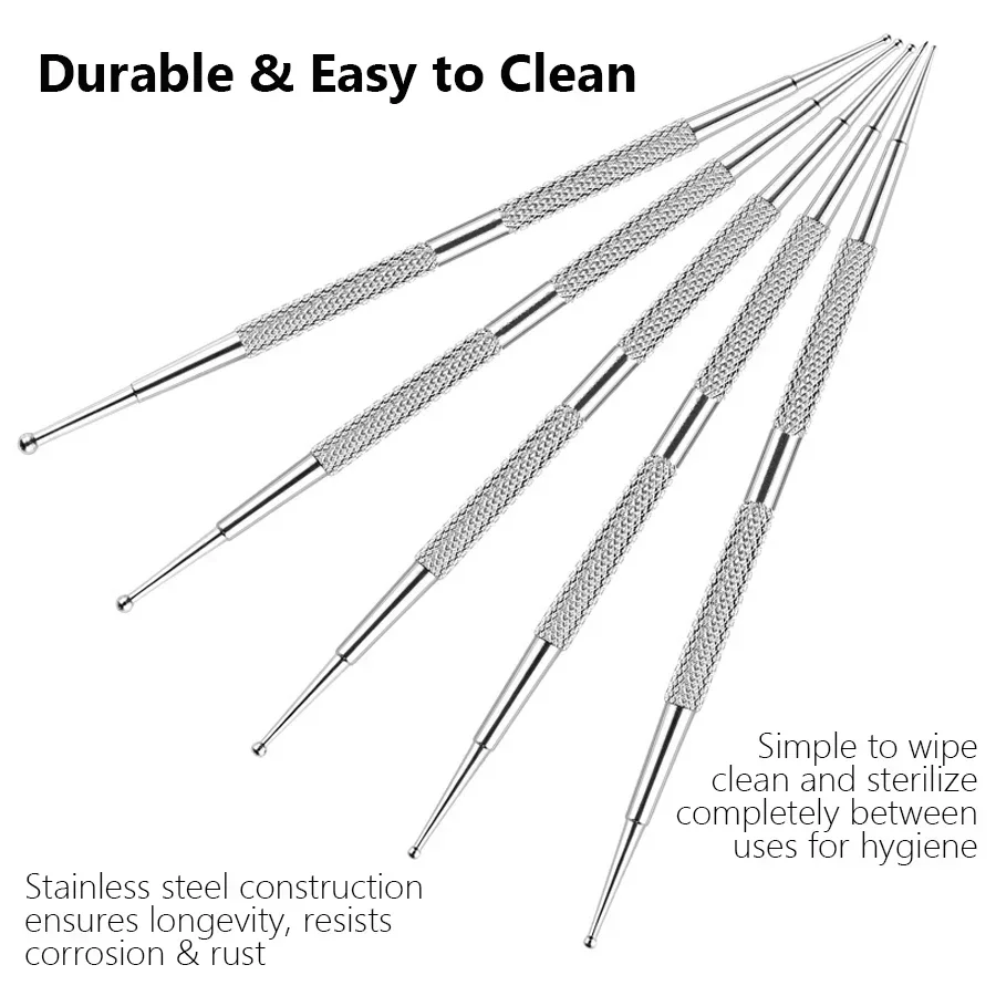 5Pcs Nail Art Dotting Pen Set Dual-Ended Stainless Steel for Rhinestone Crystal Placement Acrylic Manicure Painting Design Tools