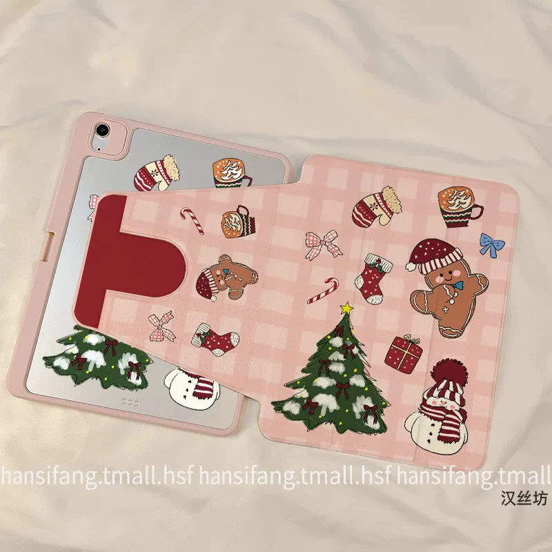 Christmas Snowman Cute Tablet Case For iPad Pro 11 13in 2025 iPad Pro 12.9in Air7 10th 11th M4 M5 MINI Rotate 3-Fold Cover