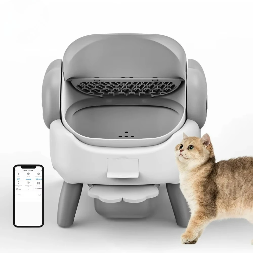 

Automatic Open Top Design Self Cleaning Cat Litter Box Large Capacity App Control Dual Sensor Safety Stainless Steel Upgrade