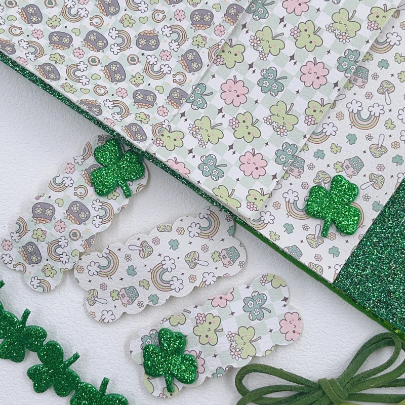 New Rainbow 30x22cm Lucky St Patrick Day Ireland Clover Faux Leather Bundle For DIY Handmade Hairbow, Snapclips, Hairaccessories