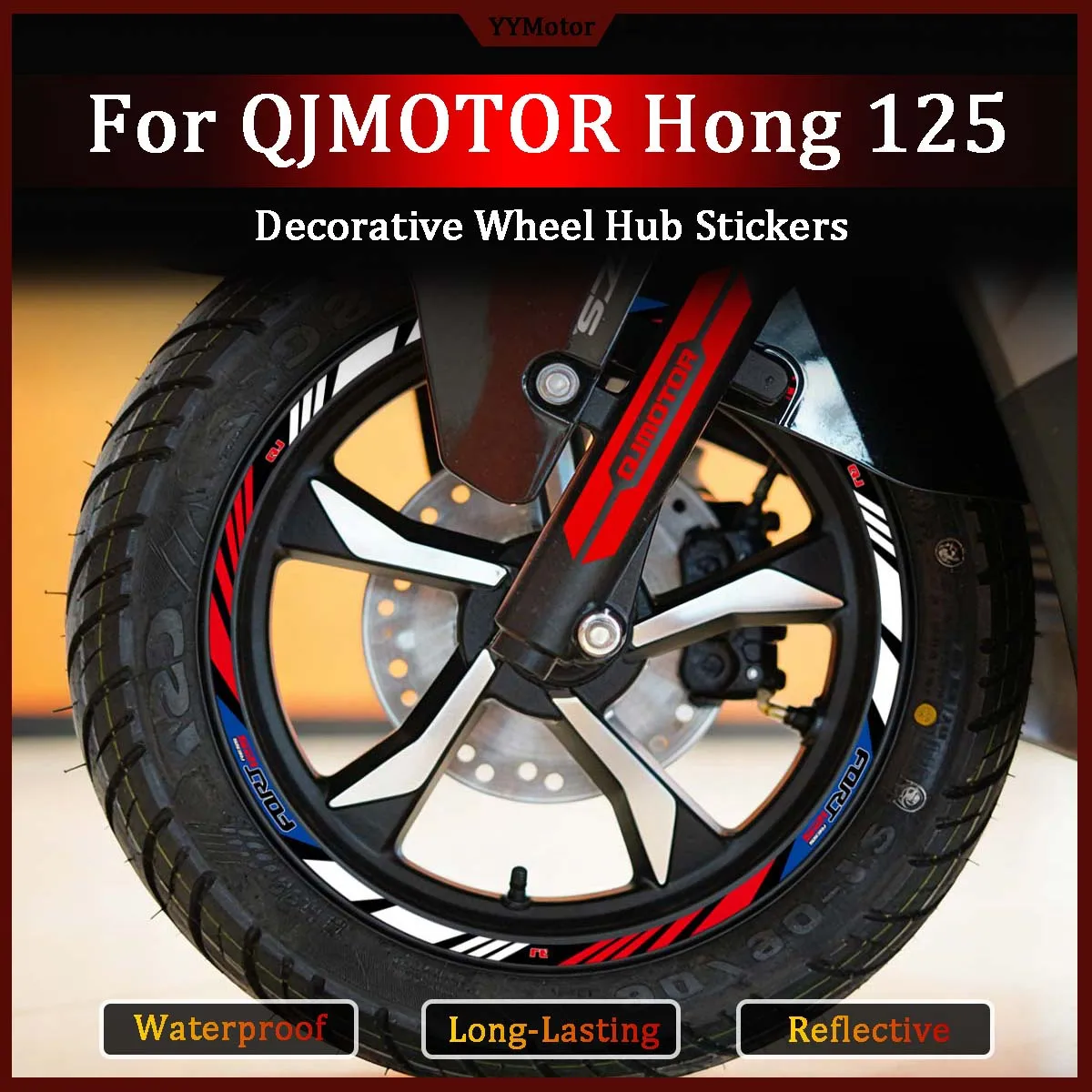 

Для QJMOTOR Hong 125: Светоотражающие наклейки на колесные диски мотоцикла, скутера, передней вилки, декоративные виниловые аксессуары, наклейки