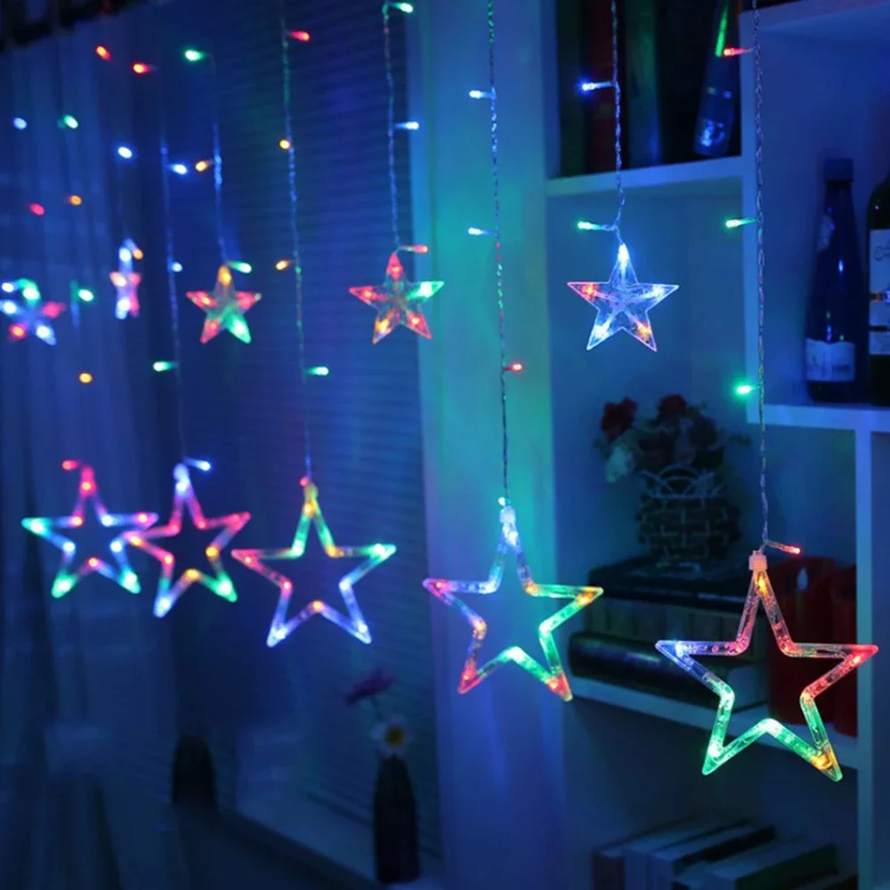 3.5m 138 LED Icicle Star Fairy Lights String Lantern Wreath Curtain Star Wedding Home Christmas Party New Year Decoration Lamp