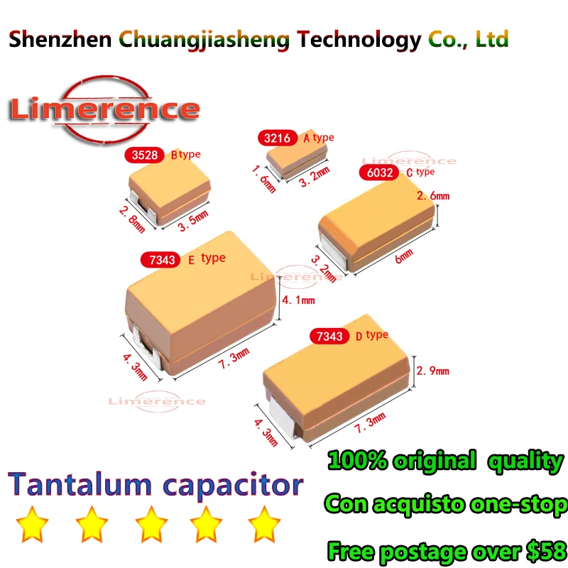 10PCS A B C D Case Tantalum capacitor 6V 10V 16V 25V 35V 50V  0.1UF 1uf 2.2UF 4.7UF 10UF 22UF 33UF 47UF 100UF 220uF 330UF