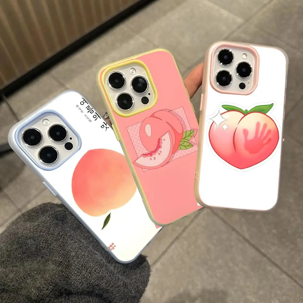 Peach Illustration Phone Case For IPhone 17 16 15 14 13 Pro Max Plus Mini Jelly Material Case Crystal