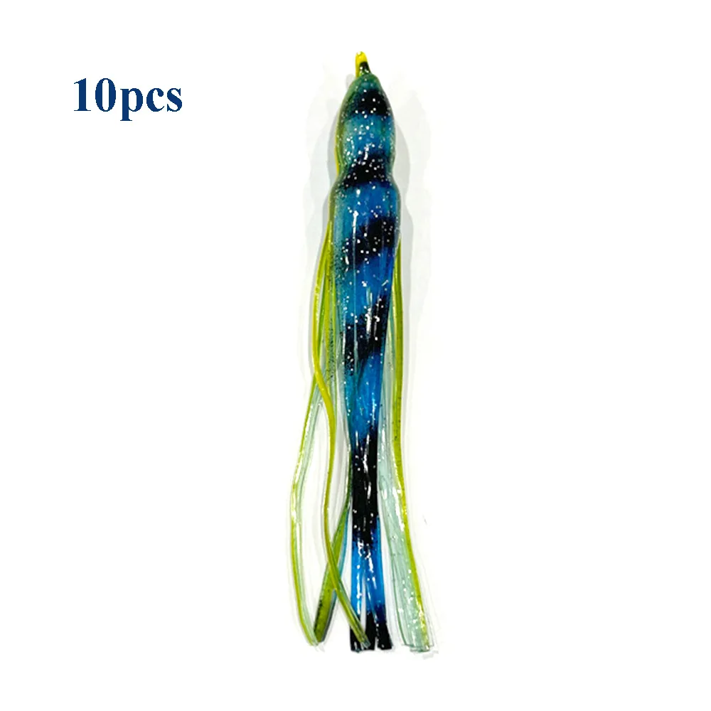 10 Stück 15 cm weiche leuchtende Oktopus-Röcke, Köder aus Silikon für Thunfisch, Mahi, Trolling, Hoochie, leuchtende Tintenfisch-Röcke, Jigging, Meeresfischköder – Detail 12